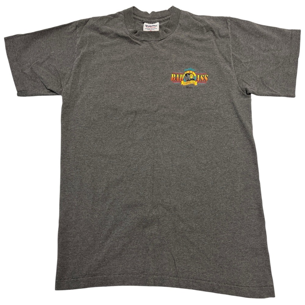 Vintage Bad Ass Coffee Co T Shirt Gray Volunteer Knit Apparel Size Small Maui
